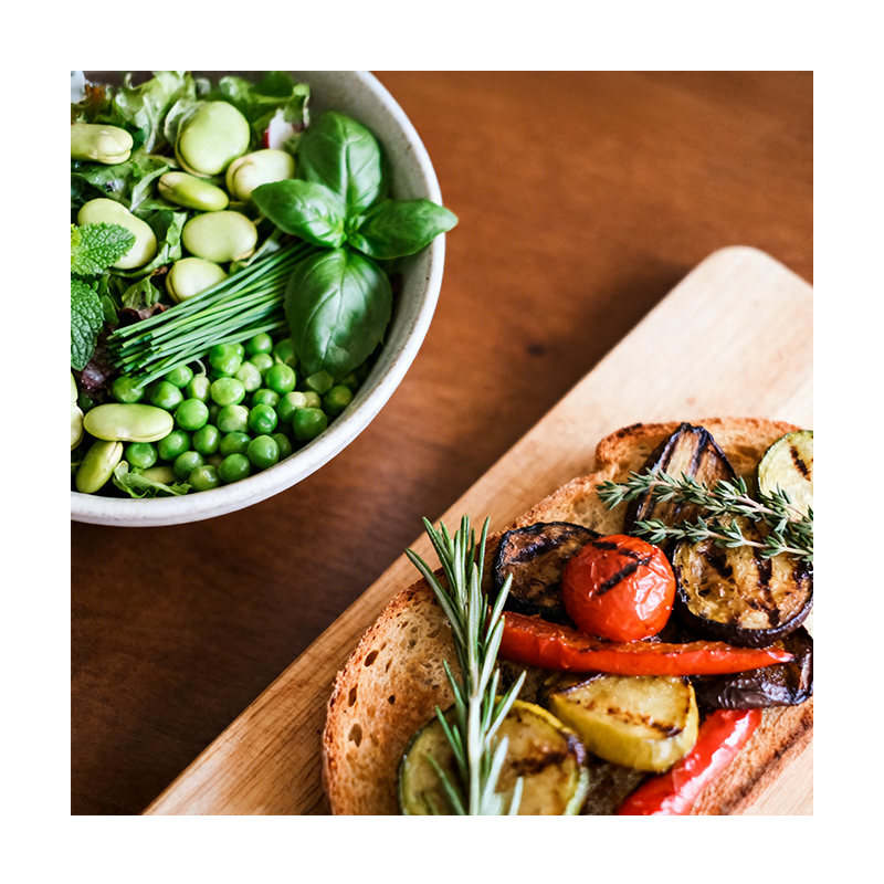 Fave, Mentuccia e basilico con verdure grigliate