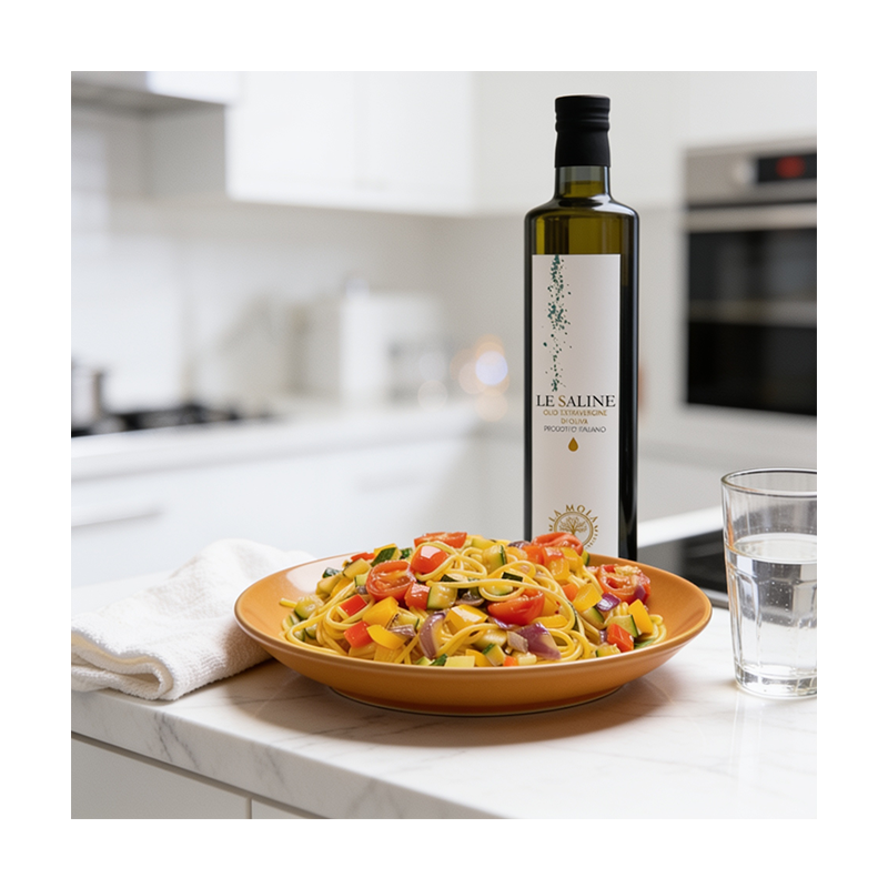 Olio EVO Le Saline su pasta estiva
